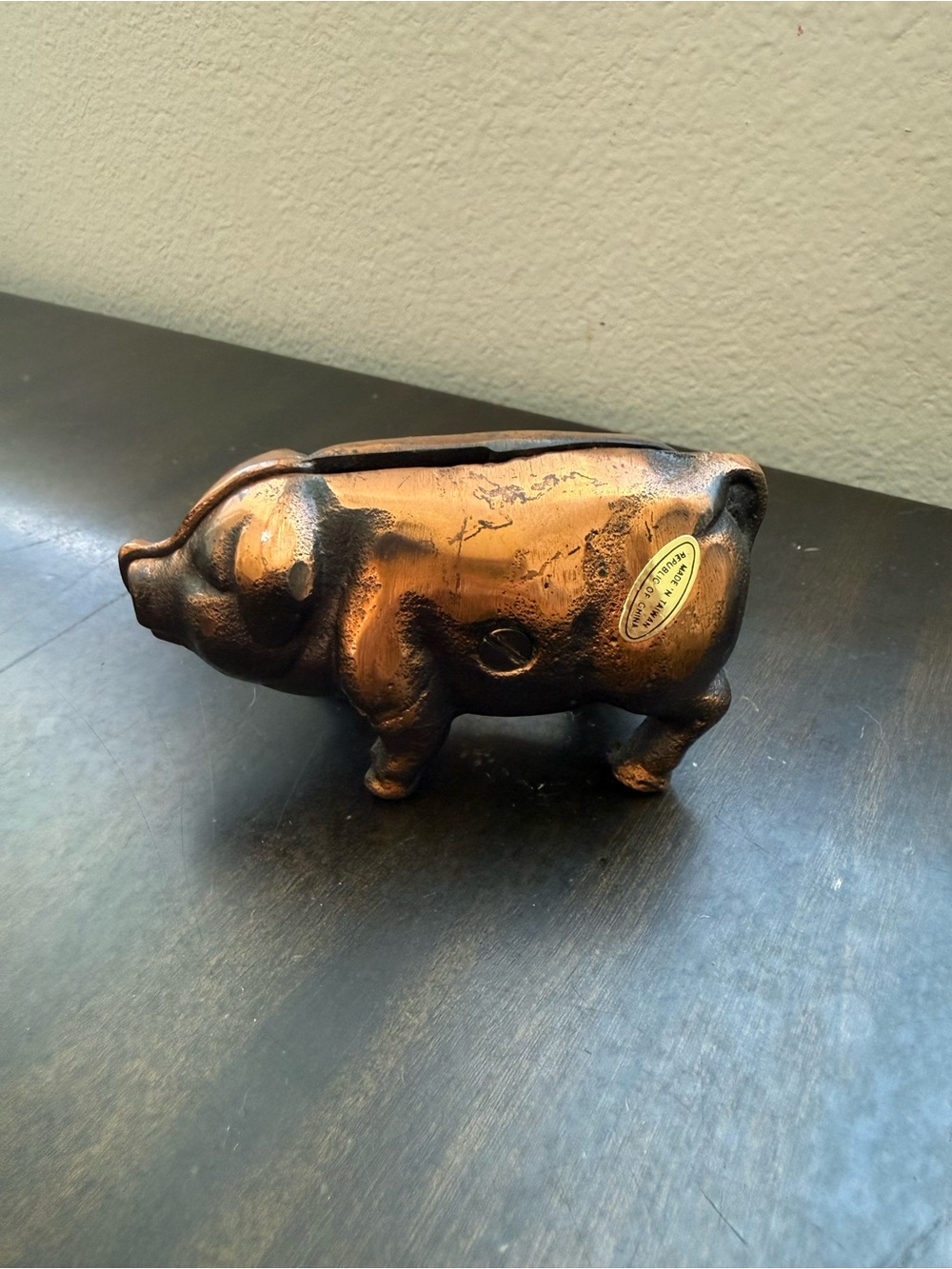 Cast Iron Bronze Colored Piggy Bank Antique Vintage Screw Closed Heavy Coin New